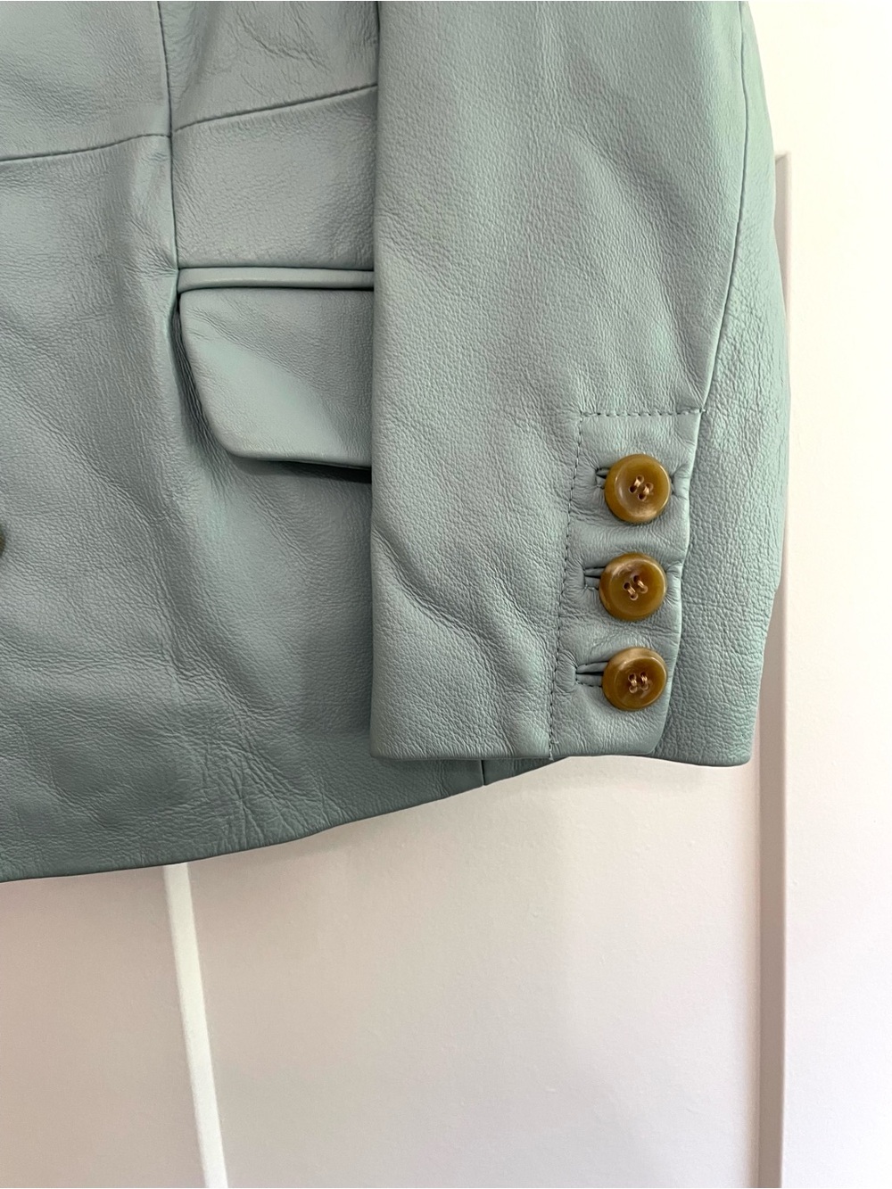 Vintage Terry Lewis Powder Seafoam Blue 100% Leather Blazer Tailored Jacket PXS - Picture 6 of 11